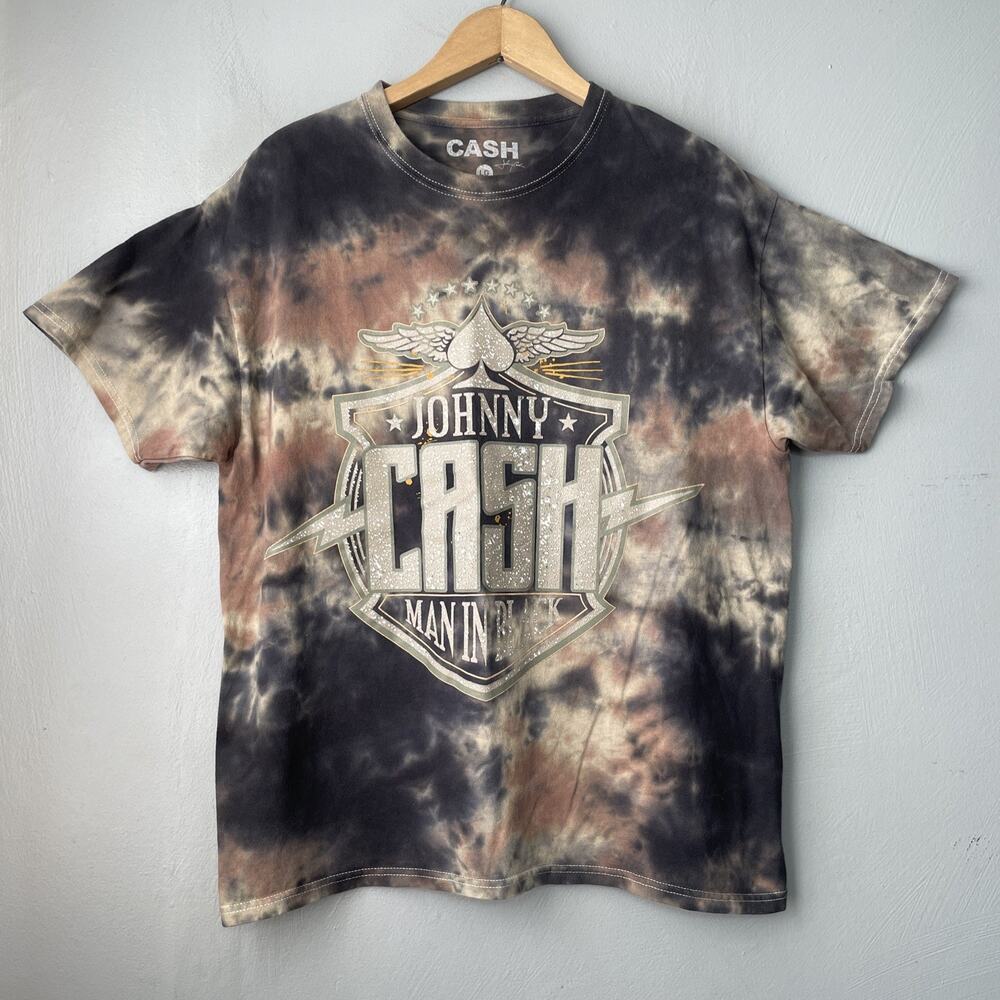 Johnny Cash T Shirt Size Large Grunge Emo Biker Goth Man in Black Tie Dye Tee